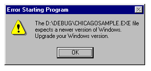An error about requiring a newer version of Windows.